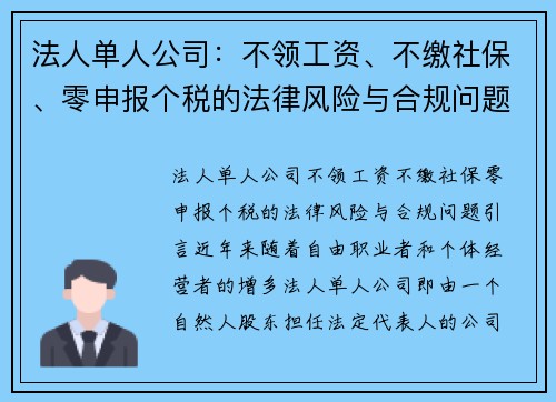 法人单人公司：不领工资、不缴社保、零申报个税的法律风险与合规问题