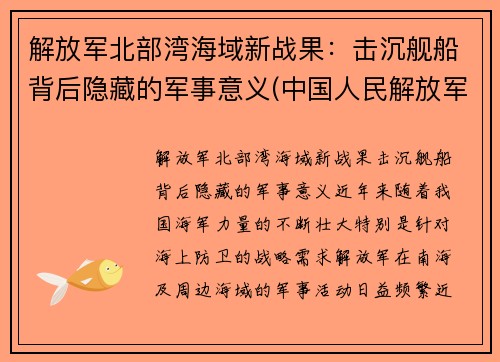 解放军北部湾海域新战果：击沉舰船背后隐藏的军事意义(中国人民解放军北部战区海军)