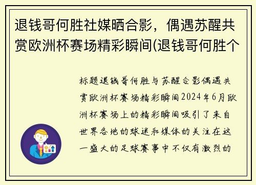 退钱哥何胜社媒晒合影，偶遇苏醒共赏欧洲杯赛场精彩瞬间(退钱哥何胜个人简介)